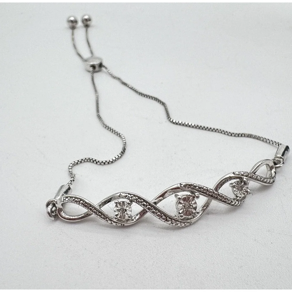 Kay 925 Sterling Silver Diamond Accent Infinity Bolo Bracelet Adjustable‎